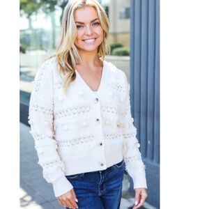 Cream Popcorn Detail Button Down Cardigan